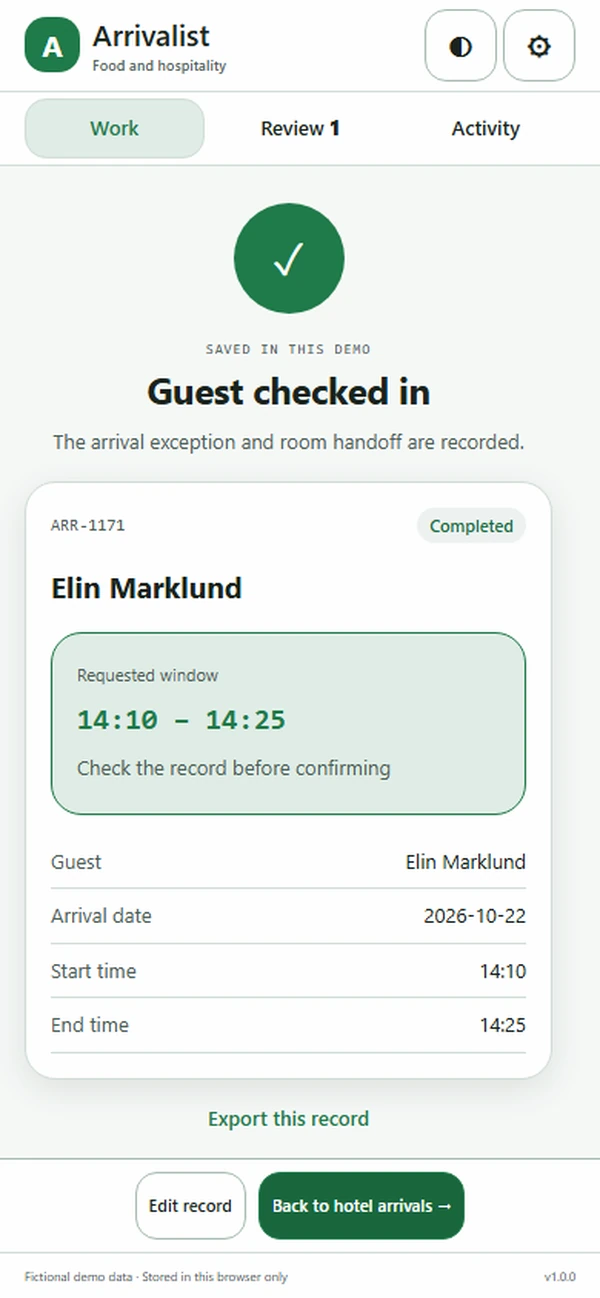 Arrivalist: saved result with recorded details