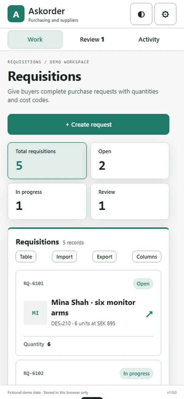 Askorder: work queue with sample records