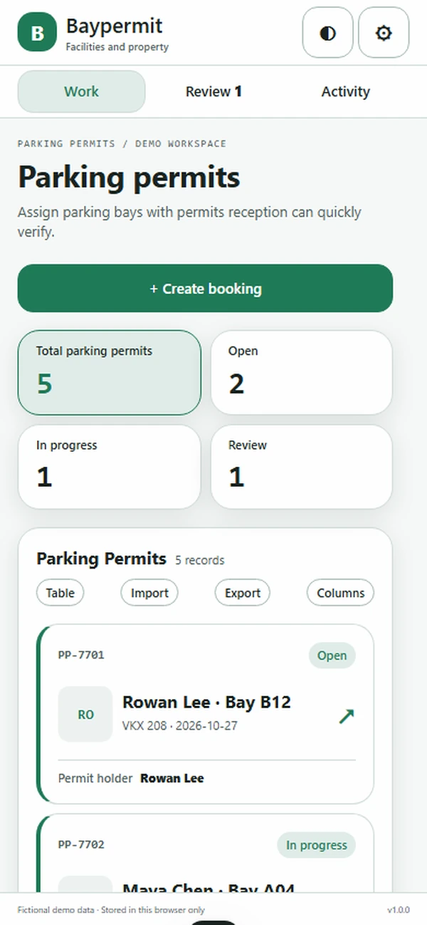 Baypermit: work queue with sample records