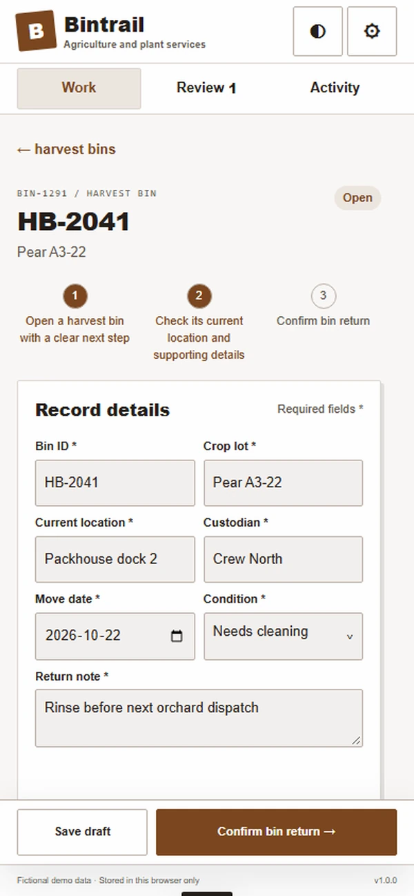 Bintrail: editable business record and action