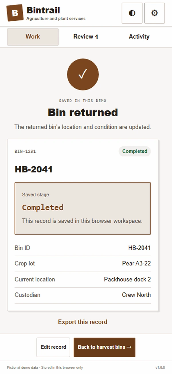 Bintrail: saved result with recorded details