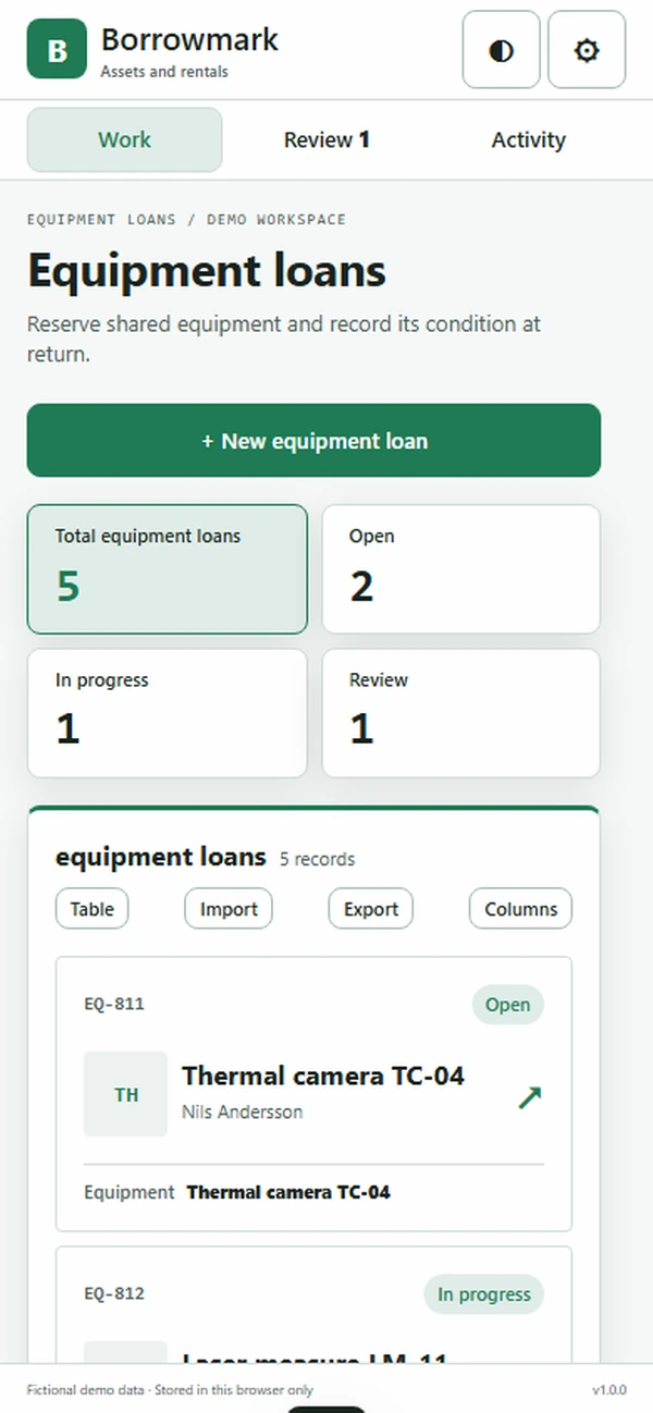 Borrowmark: work queue with sample records