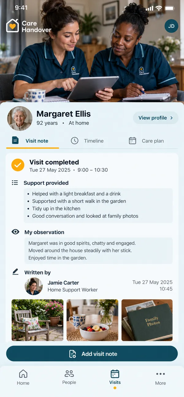 Read the latest visit note with date and author.