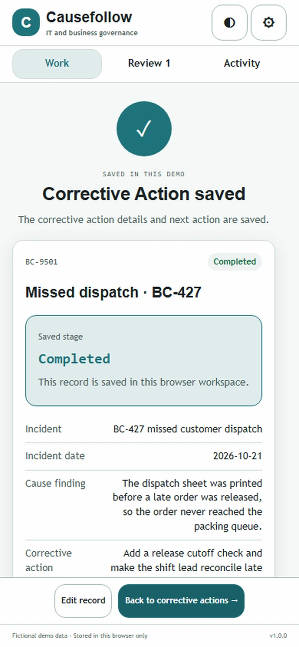 Causefollow: saved result with recorded details