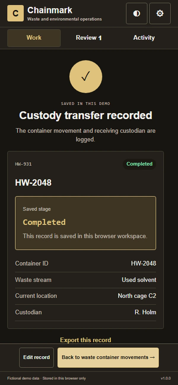 Chainmark: saved result with recorded details