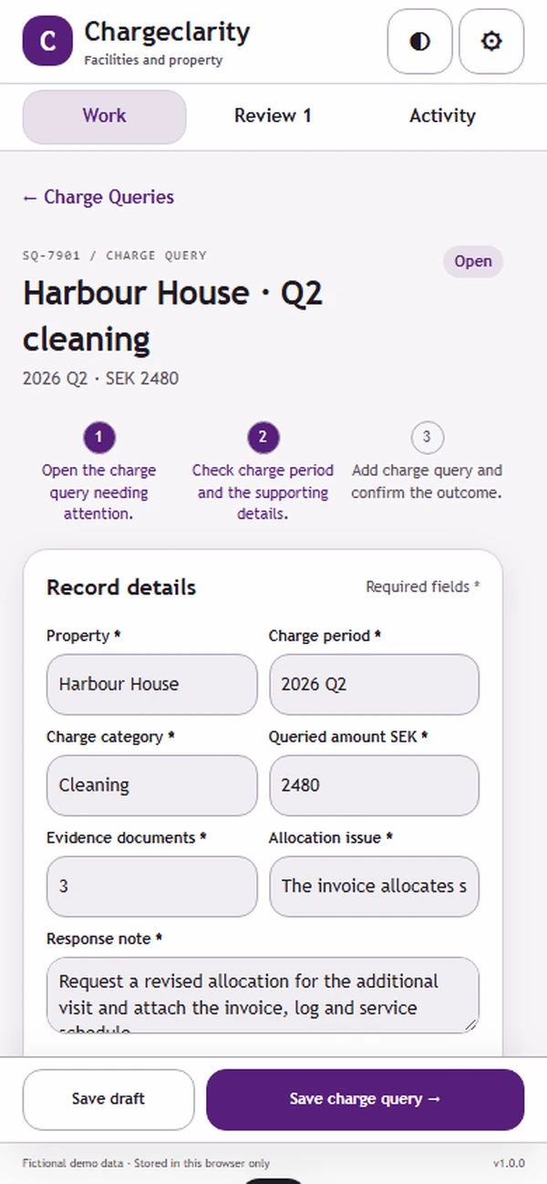 Chargeclarity: editable business record and action