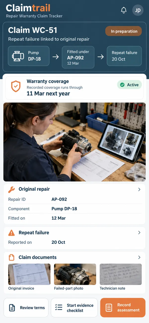 Claimtrail repair warranty claim app: a claim started from the actual repair history