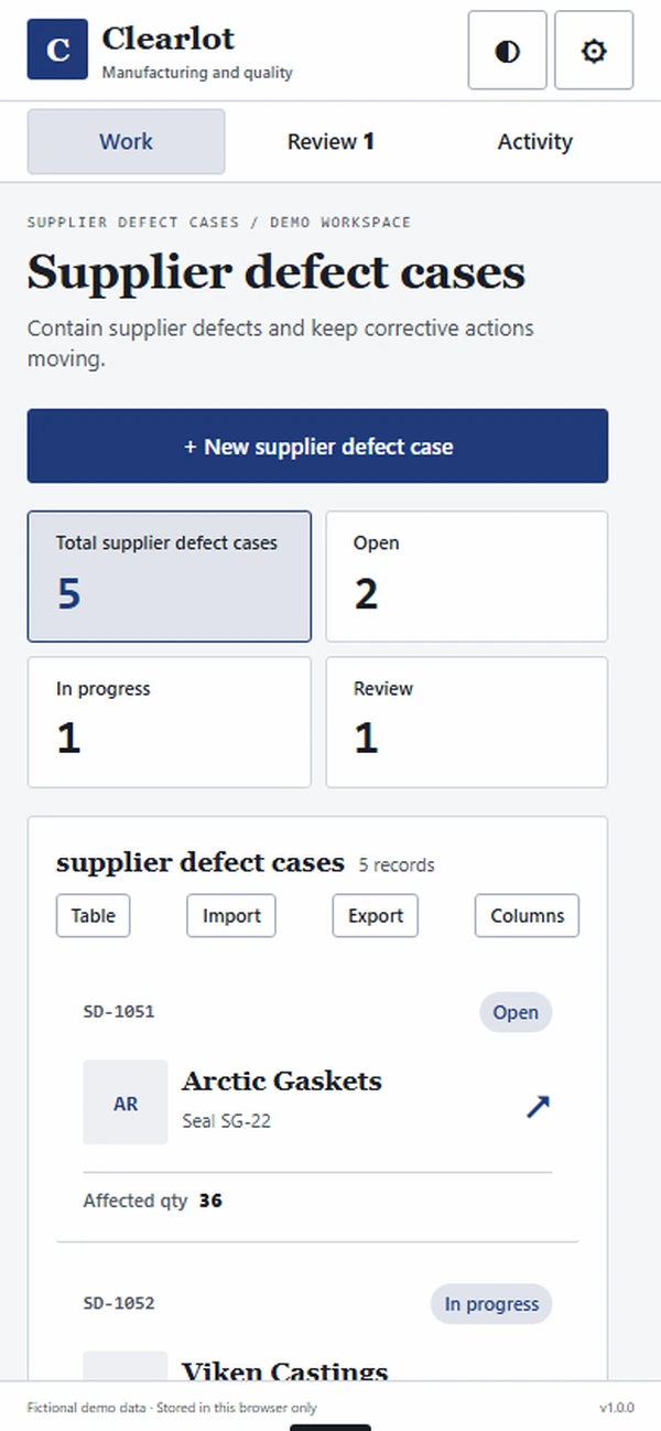 Clearlot: work queue with sample records