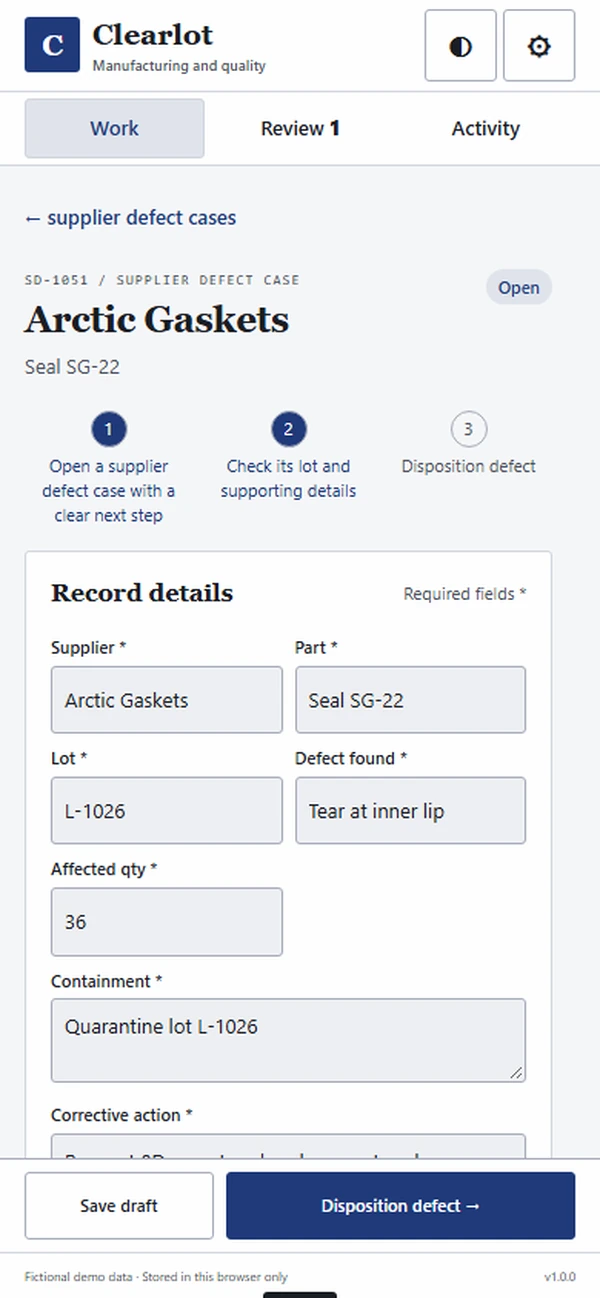 Clearlot: editable business record and action