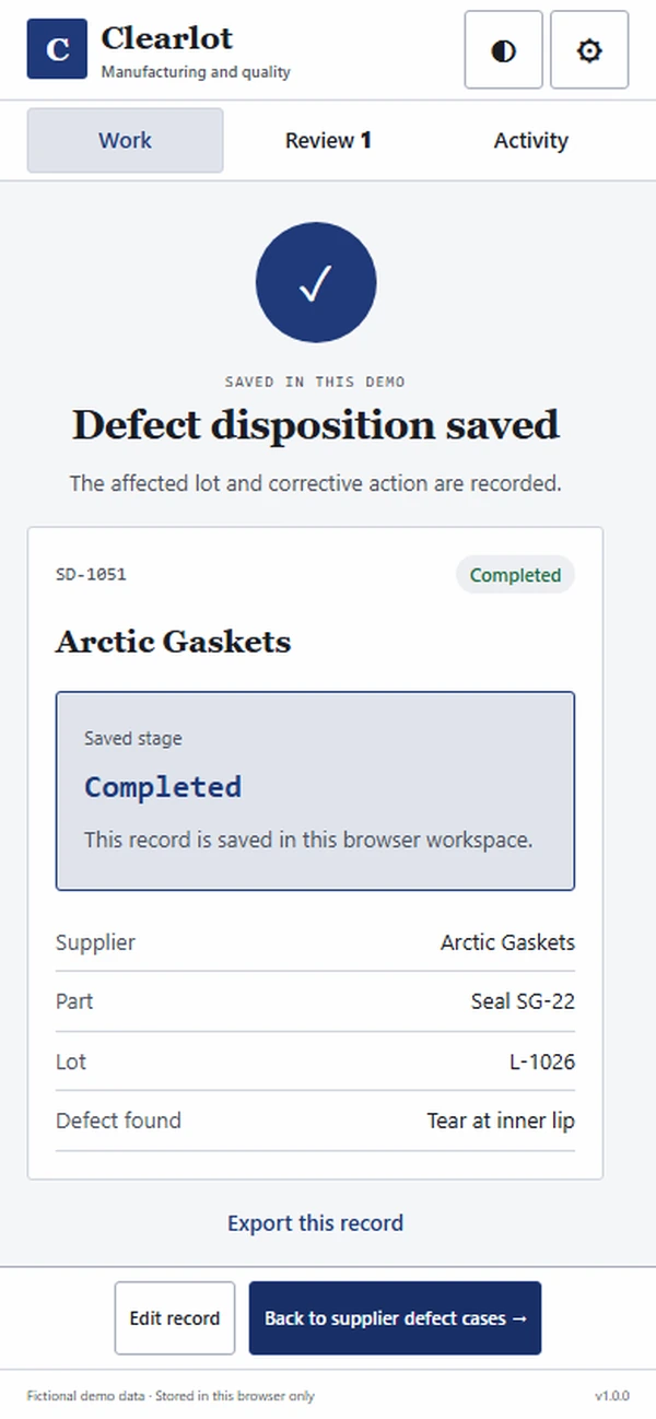 Clearlot: saved result with recorded details