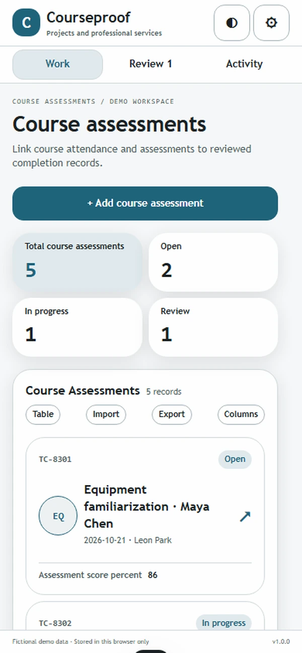 Courseproof: work queue with sample records