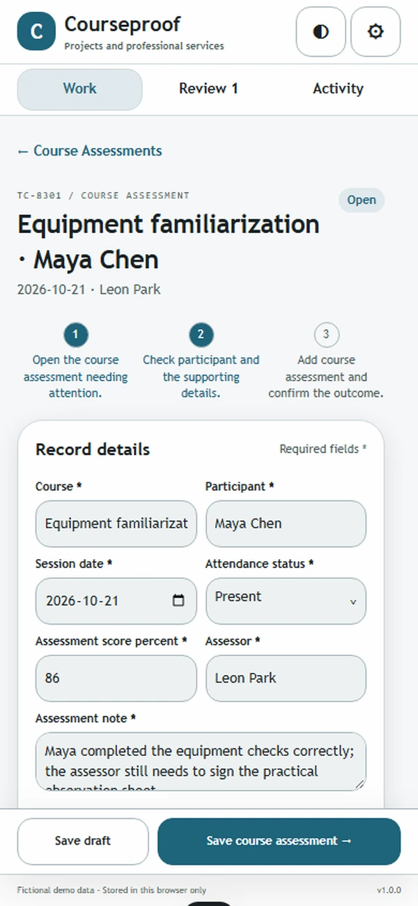 Courseproof: editable business record and action