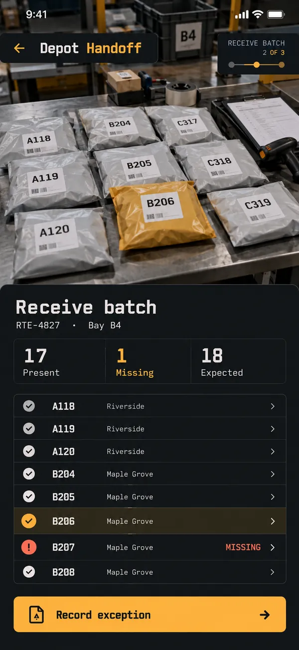 Check a received batch against its parcel list.