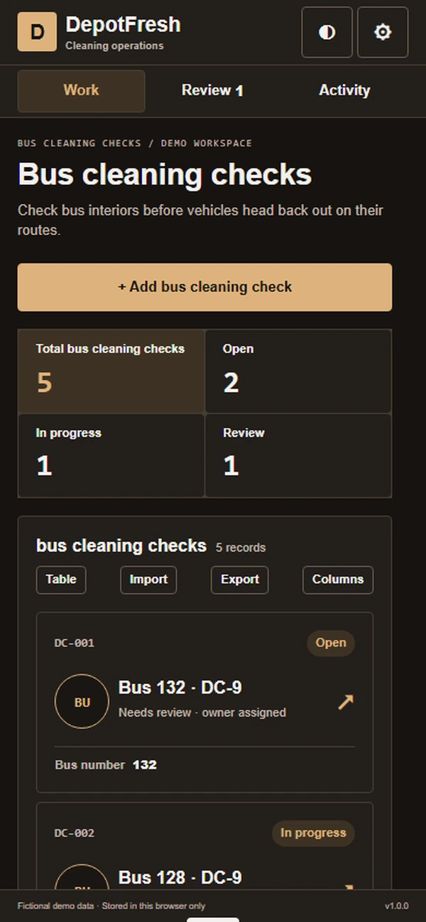 DepotFresh: work queue with sample records