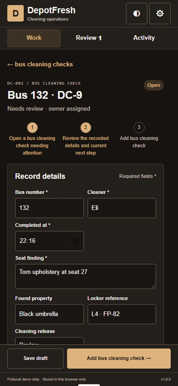 DepotFresh: editable business record and action