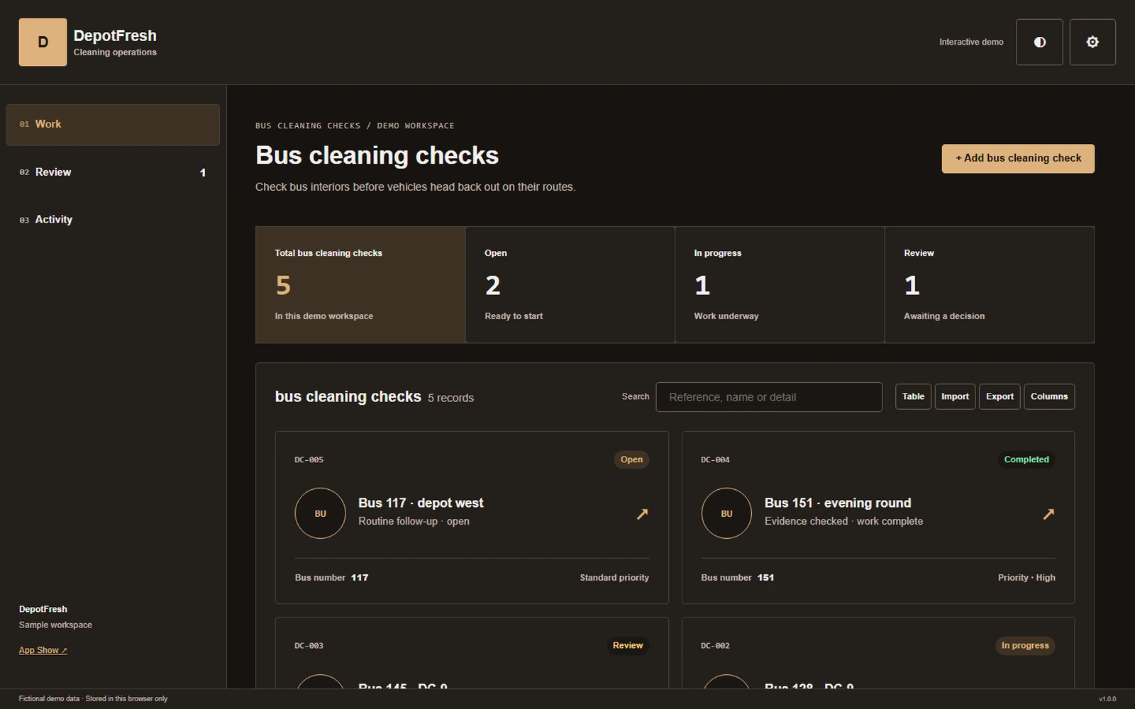 DepotFresh responsive pc workspace with sample business records.