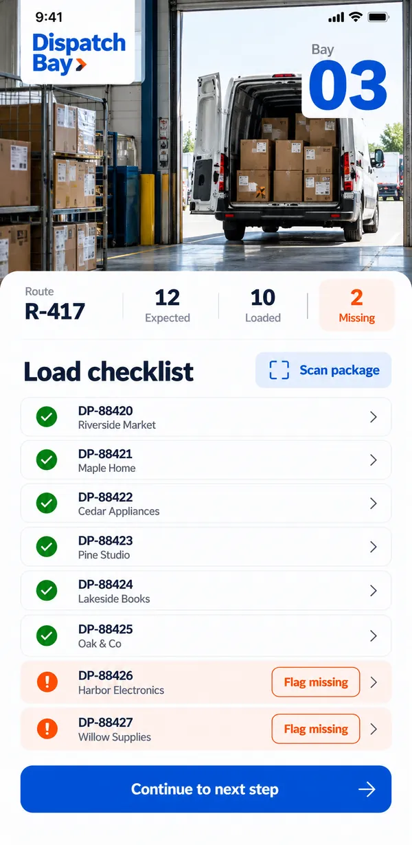 Tick packages staged and loaded against the load plan.