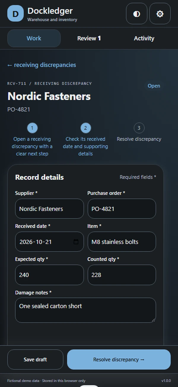Dockledger: editable business record and action