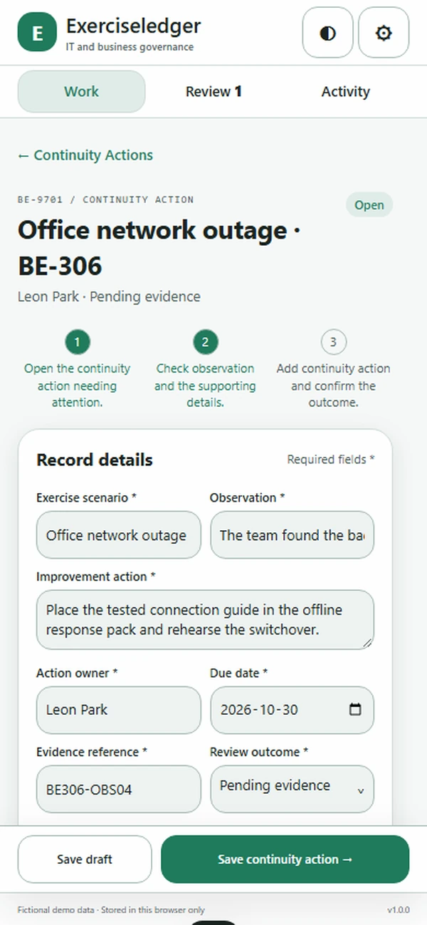 Exerciseledger: editable business record and action