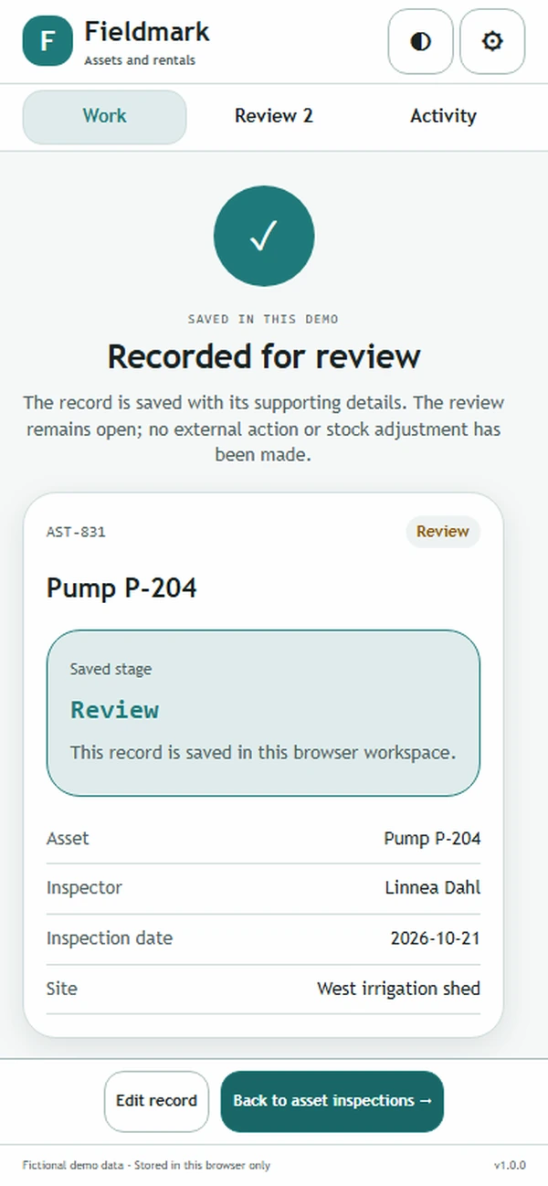 Fieldmark: saved result with recorded details