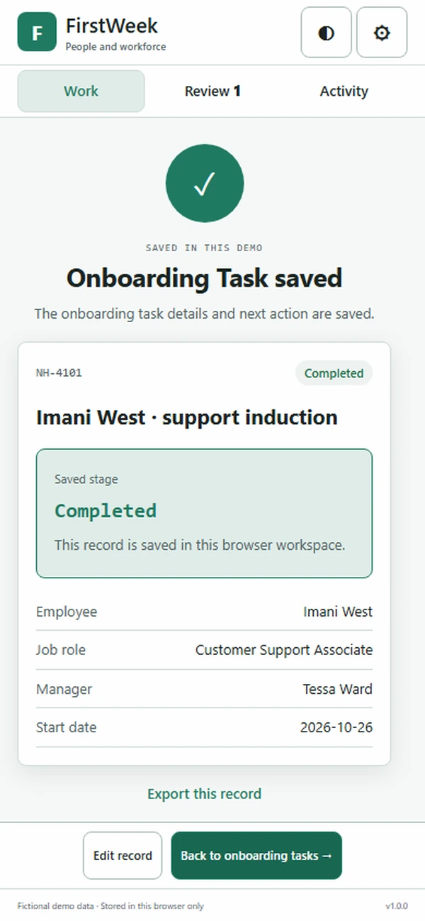 FirstWeek: saved result with recorded details