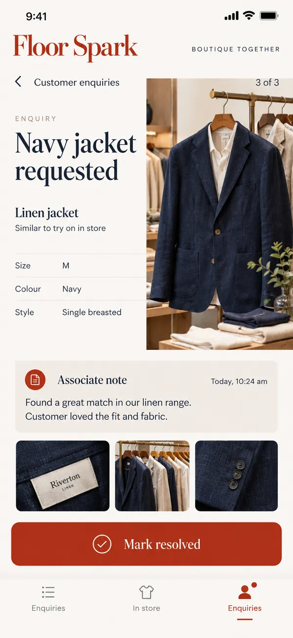 Save a customer enquiry so a colleague can continue it.