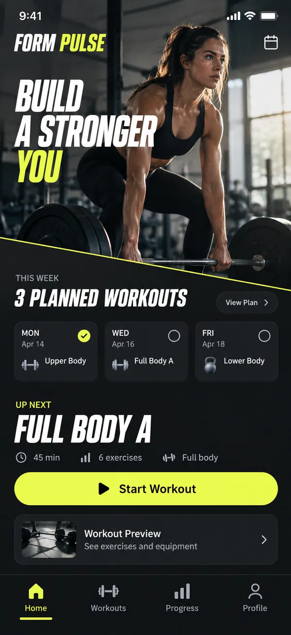 Form Pulse workout planner app: this week's plan showing which workouts are done and what is next