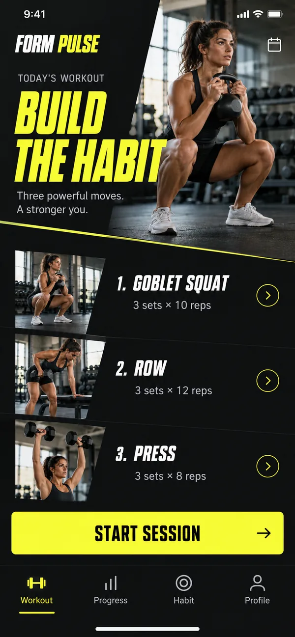 Form Pulse workout planner app: Full body A session with sets and reps to tick off