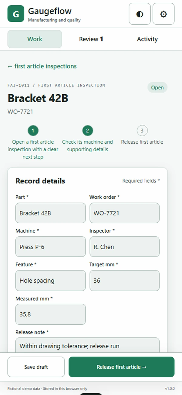 Gaugeflow: editable business record and action