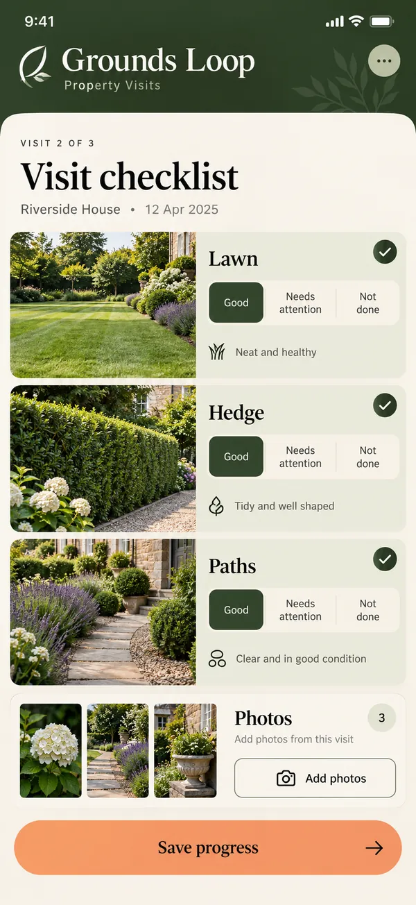 Tick off agreed tasks during a property visit.