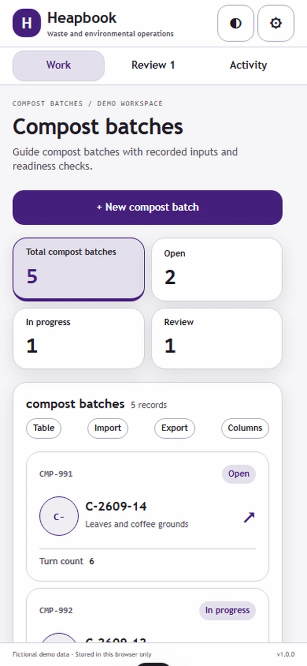 Heapbook: work queue with sample records