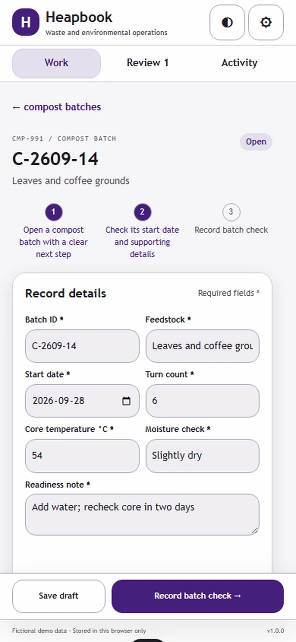 Heapbook: editable business record and action