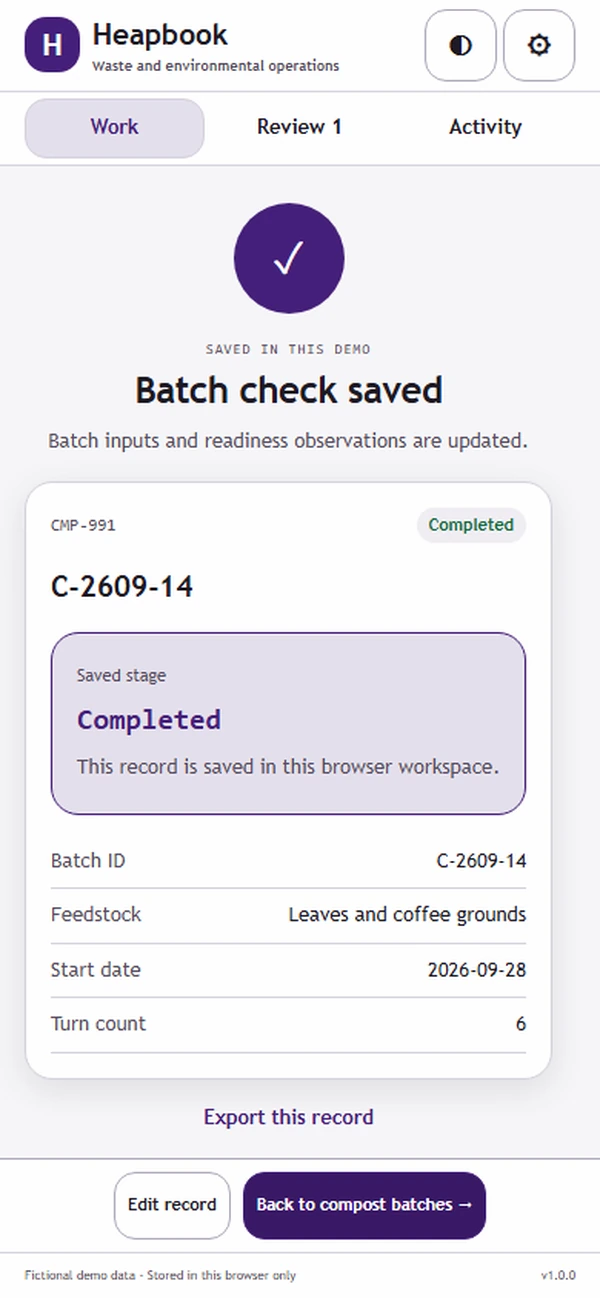 Heapbook: saved result with recorded details