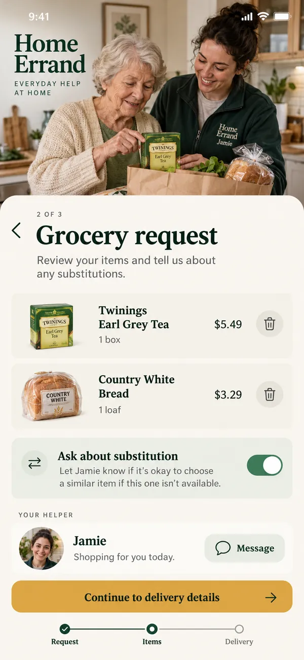 Write a grocery request in the person's own terms.