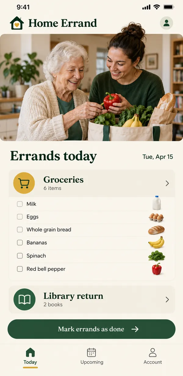 Home Errand errand helper app: today's errands for the person and their helpers