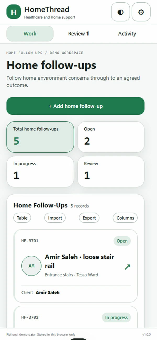HomeThread: work queue with sample records