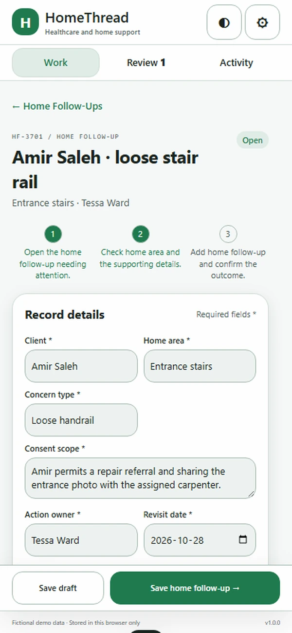 HomeThread: editable business record and action
