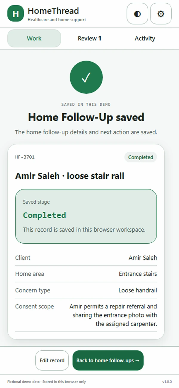 HomeThread: saved result with recorded details