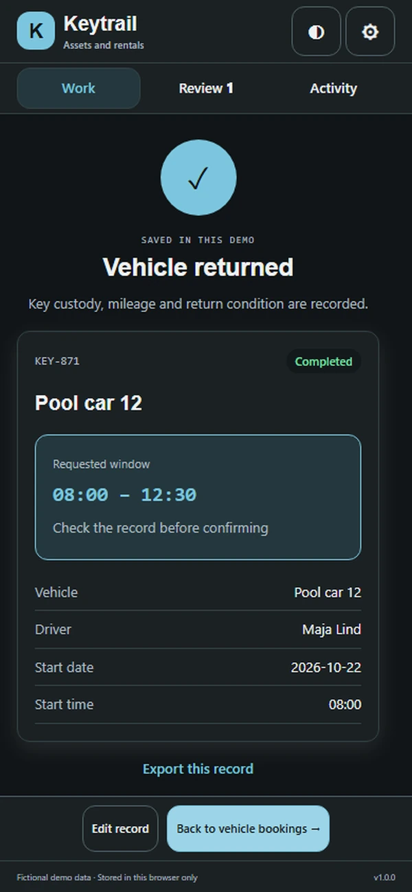 Keytrail: saved result with recorded details