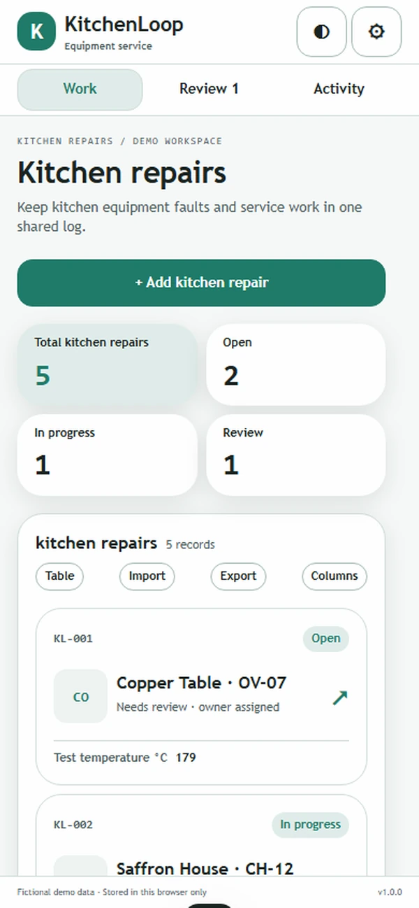 KitchenLoop commercial kitchen service app: the appliance identified with the original complaint