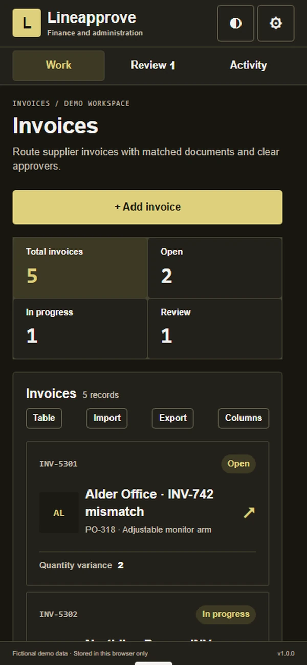 Lineapprove: work queue with sample records