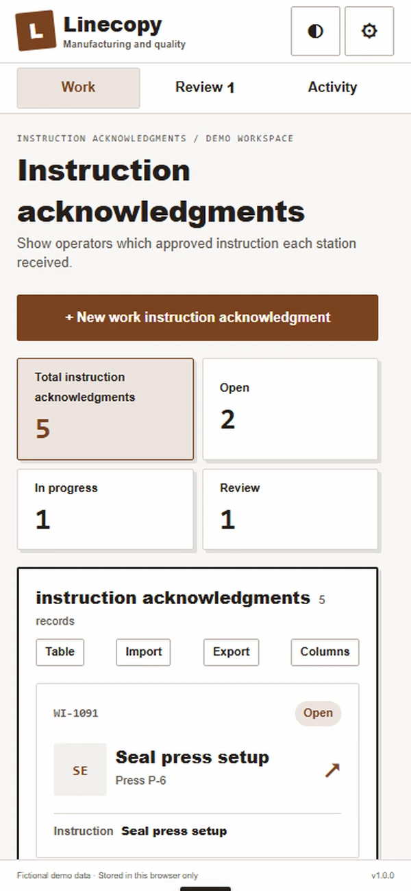 Linecopy: work queue with sample records