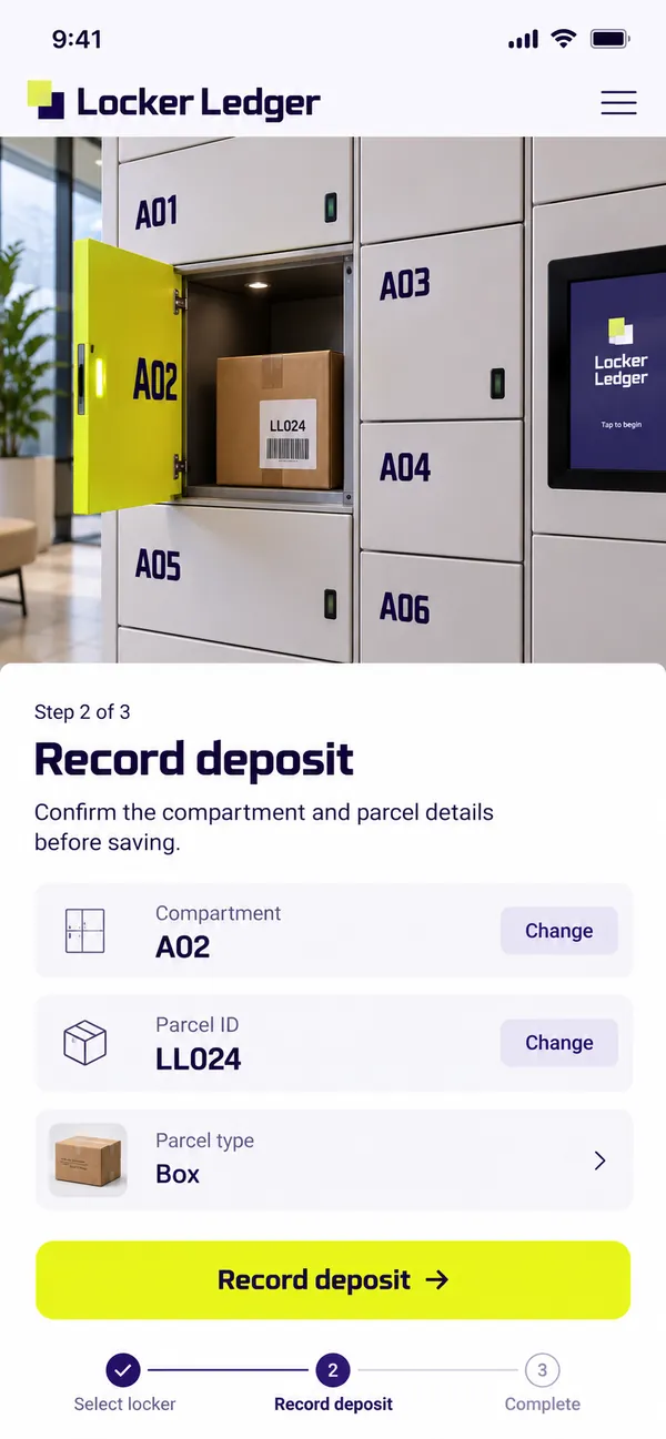 Record a parcel deposit in a chosen compartment.