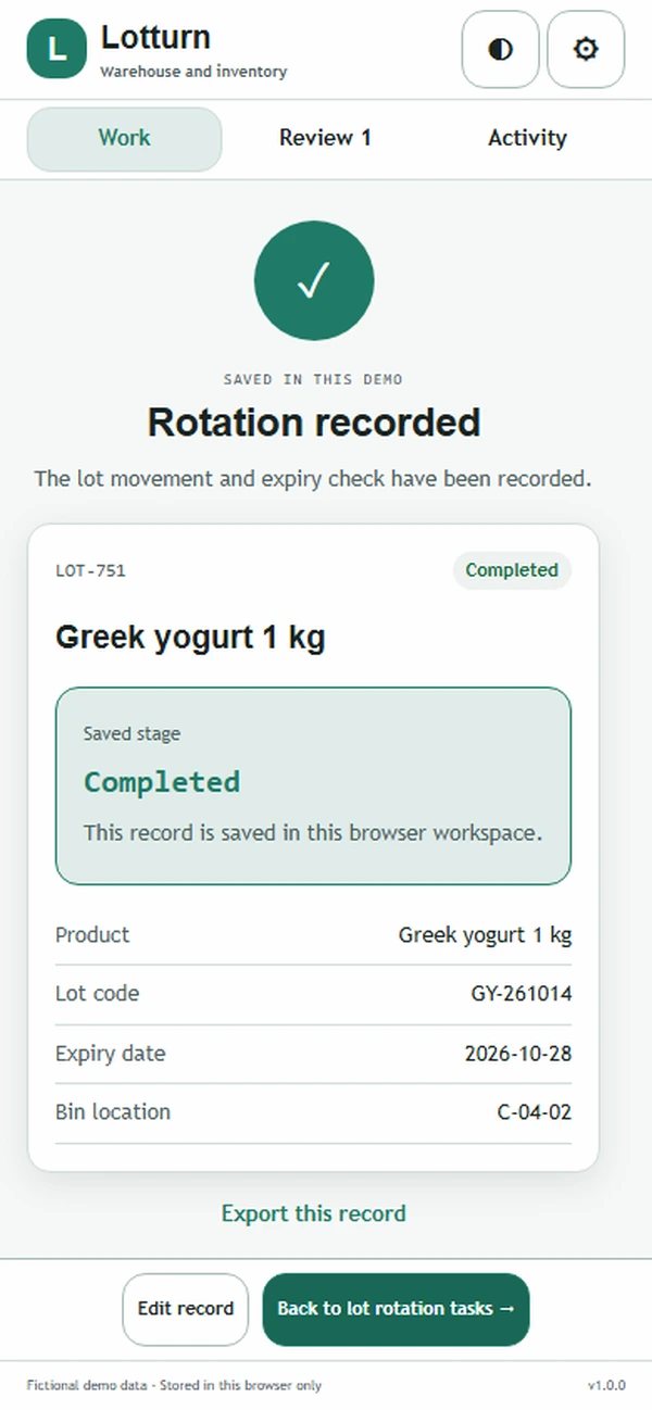 Lotturn: saved result with recorded details