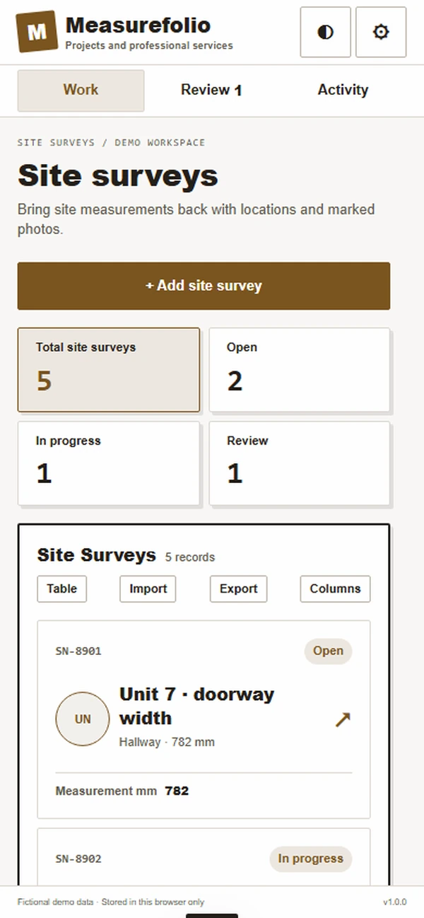 Measurefolio: work queue with sample records