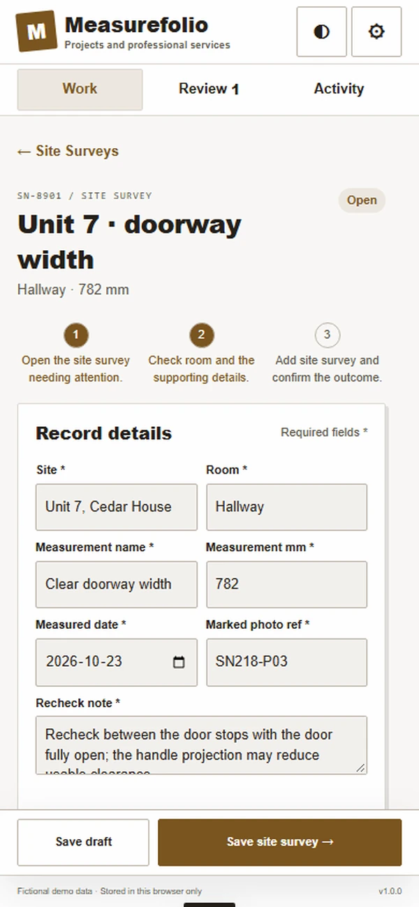 Measurefolio: editable business record and action