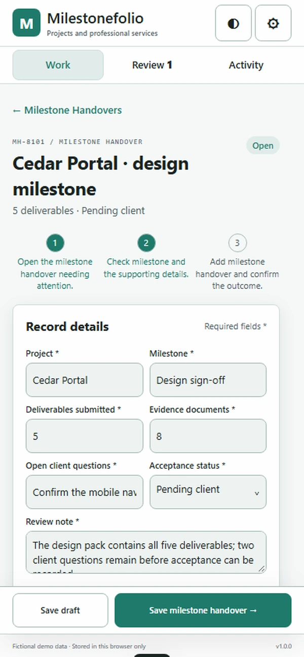 Milestonefolio: editable business record and action