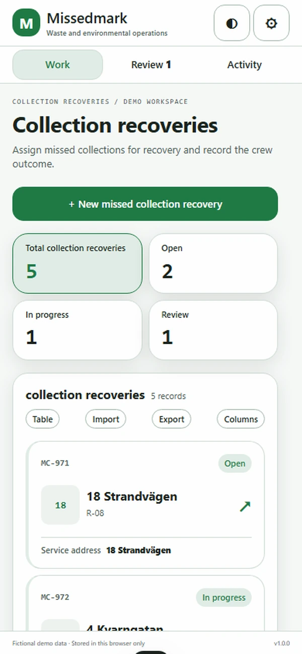 Missedmark: work queue with sample records