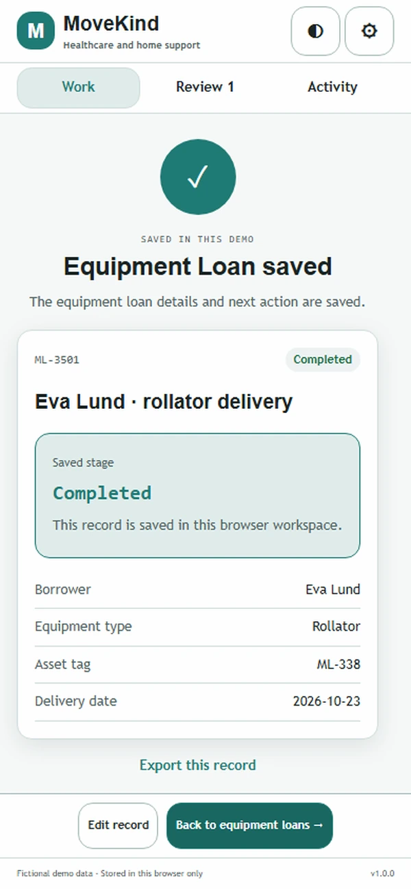 MoveKind: saved result with recorded details