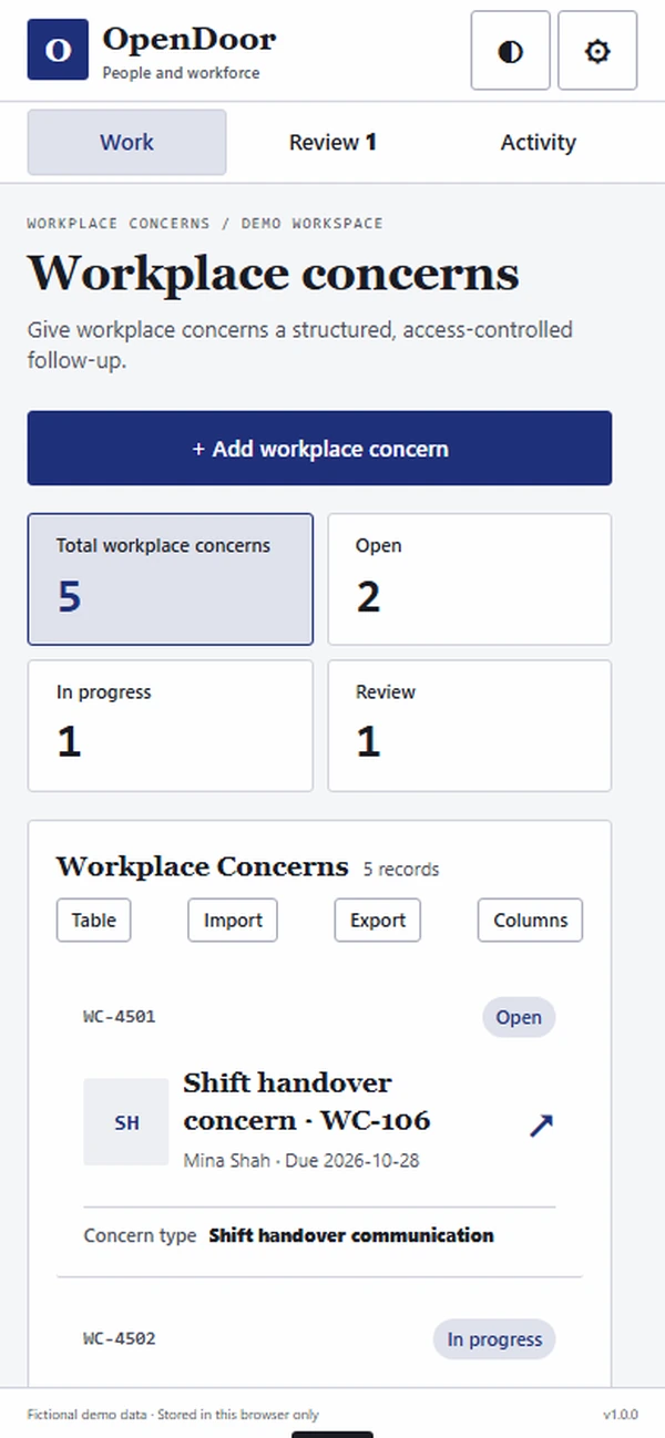 OpenDoor: work queue with sample records